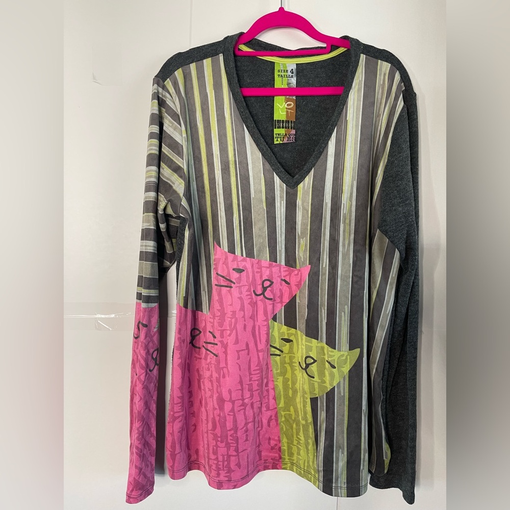 Striped V-Neck Long Sleeve Top by Volt Design Canada 🍁
